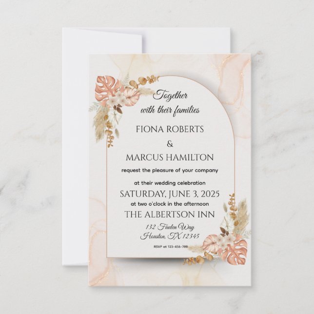 Carte RSVP Boho Wedding - Élégante Florale Rustiqu (Devant)