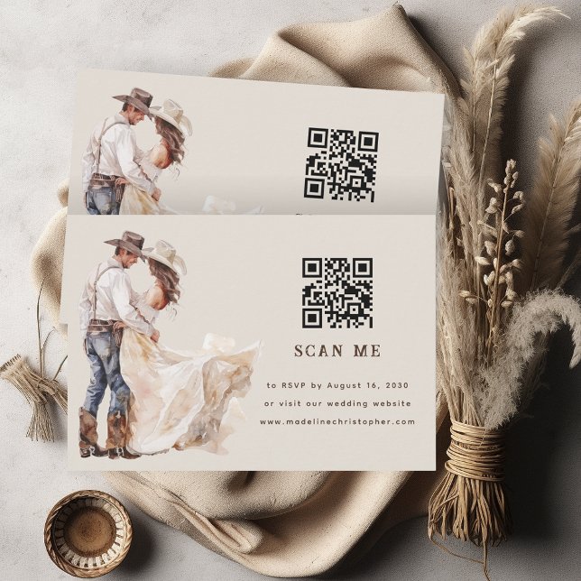 Carte RSVP Boho Western Ranch Mariage QR Code RSVP (Créateur téléchargé)