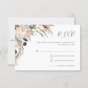 Carte RSVP Boho White Protea Pampas Mariage Grass