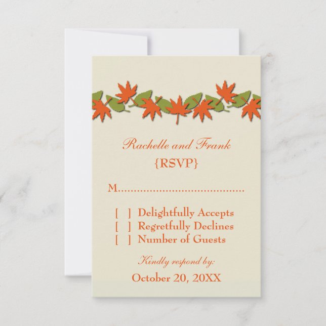 Carte RSVP Bordure Automne, Orange/Vert (Devant)