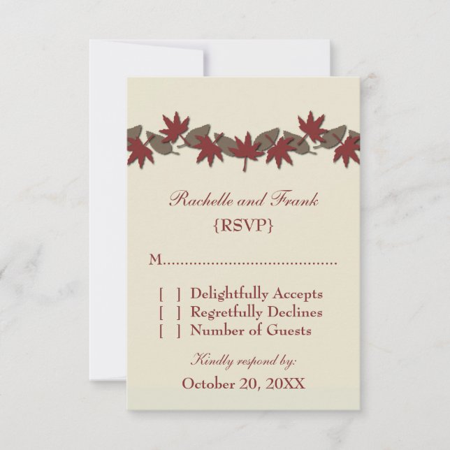 Carte RSVP Bordure Automne, Rouge/Brown (Devant)