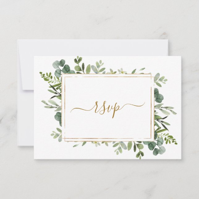 Carte RSVP Botanical Gold Greenery Wedding (Devant)