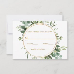 Carte RSVP Botanical Gold Greenery Wreath Wedding