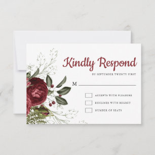 Carte RSVP Bourgogne & Blanc Floral Chic Wedding