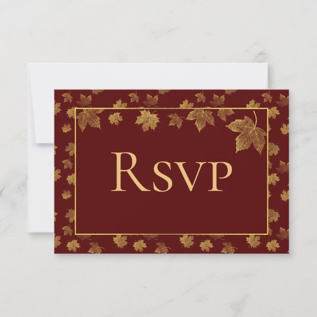 Carte RSVP Bourgogne et feuille d'or (Devant)