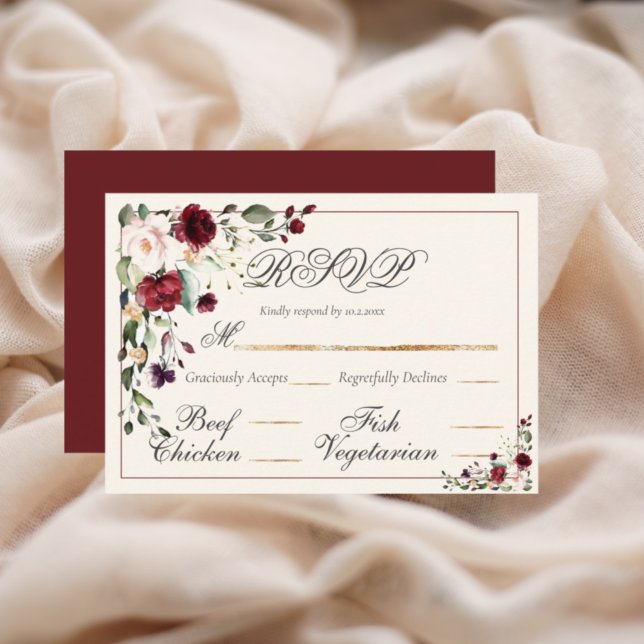 Carte RSVP Bourgogne Eucalyptus Floral Wedding (Créateur téléchargé)