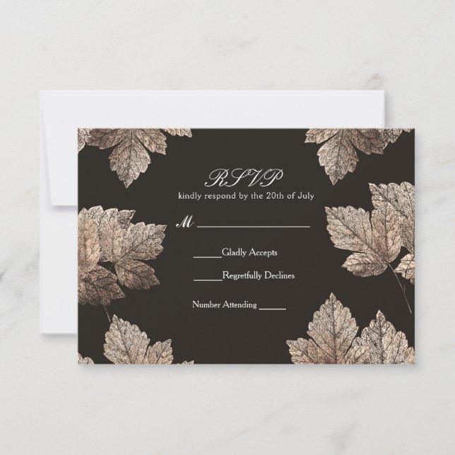 Carte RSVP Brown foncé et bronze Feuille Rustic Fa (Devant)