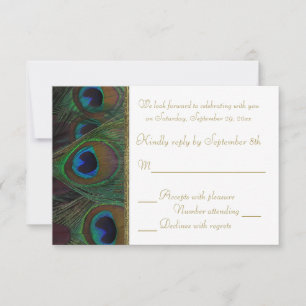 Carte RSVP Brown, Plumes Peacock Or