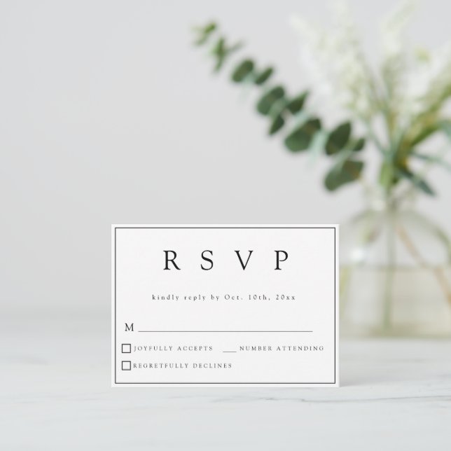 Carte RSVP BUDGET classique de mariage moderne (Debout devant)