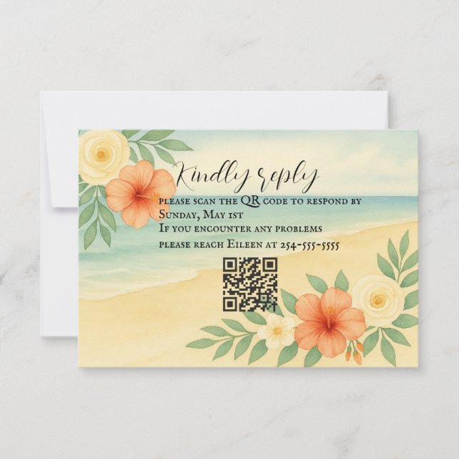 Carte RSVP Budget Friendly Floral Beach QR Code (Devant)
