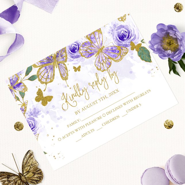 Carte RSVP Budget Papillon Quinceanera (Créateur téléchargé)