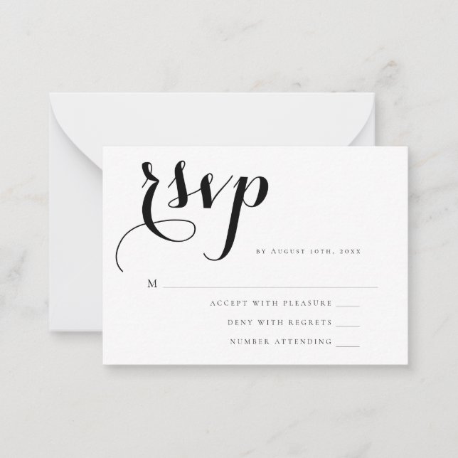 Carte RSVP Budget Simple Script Wedding (Devant)