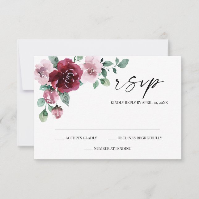 Carte RSVP Burgundy & Dusty Rose Floral Wedding (Devant)