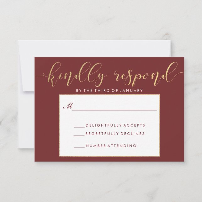 Carte RSVP Burgundy & Gold (Devant)