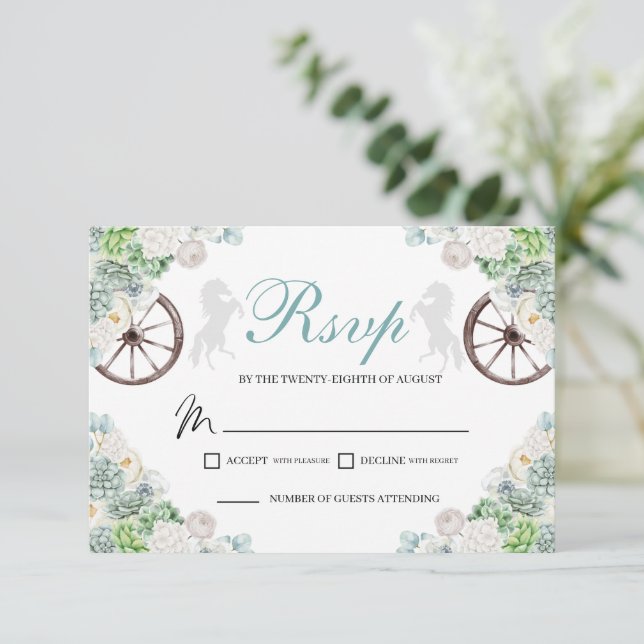 Carte RSVP Cacti Mint Green Western Quinceanera (Debout devant)