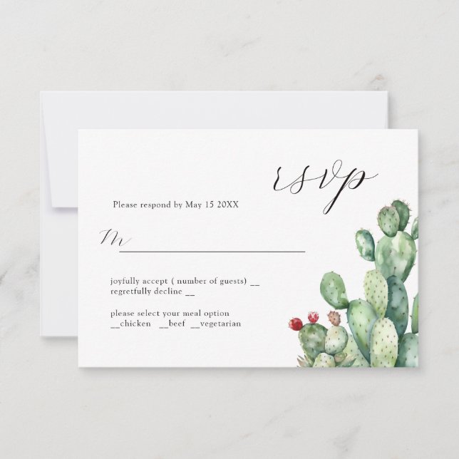 Carte RSVP Cactus Design Mariage (Devant)