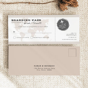 Carte RSVP CARMEN Beige Planisphère Carte d'embarq