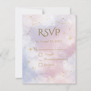 Carte RSVP céleste rose   Etoiles aquarelles