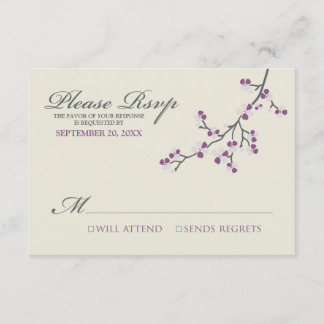 Carte RSVP Cerry Blossoms (violet/gris)