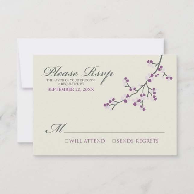 Carte RSVP Cerry Blossoms (violet/gris) (Devant)