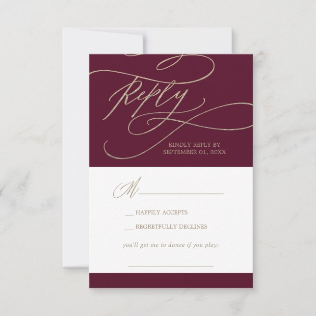Carte RSVP Chanson de calligraphie romantique en B (Devant)
