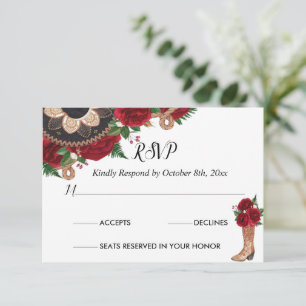 Carte RSVP Charra Quinceañera, Red Roses Mariachi
