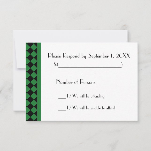 Carte RSVP ChequerBoard (verte/noire) (Devant)