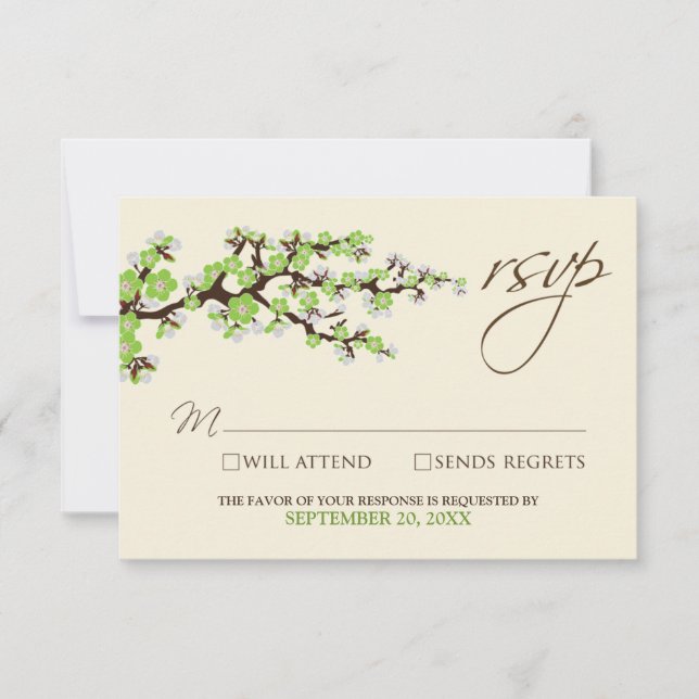 Carte RSVP Cherry Blossoms (pomme verte) (Devant)