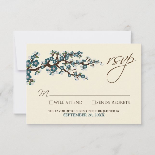 Carte RSVP Cherry Blossoms (turquoise) (Devant)