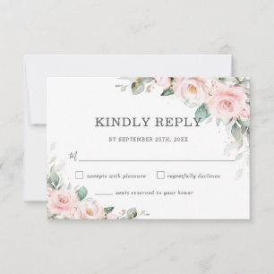 Carte RSVP Chic Blush Rose Floral Greenery Wedding