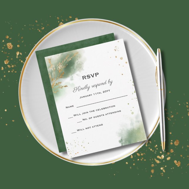 Carte RSVP Chic Moss Green Gold Wedding (Créateur téléchargé)