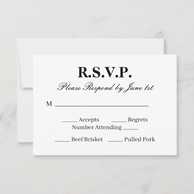 Carte RSVP chic pour un Mariage noir et blanc (Devant)