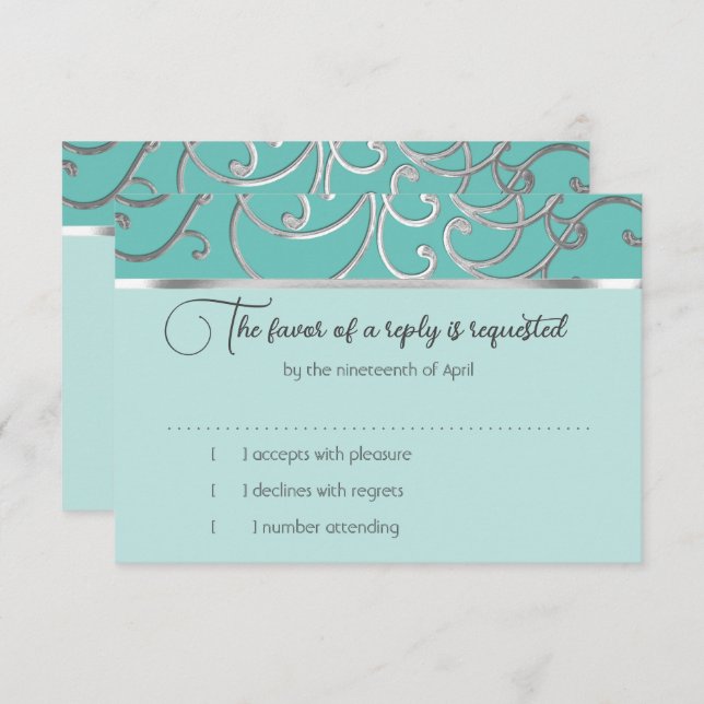 Carte RSVP Choisissez des couleurs Filigree argent (Devant / Derrière)