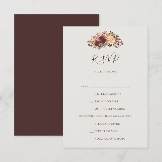 Carte RSVP Choix de la carte RSVP Orange Floral Bu (Devant / Derrière)