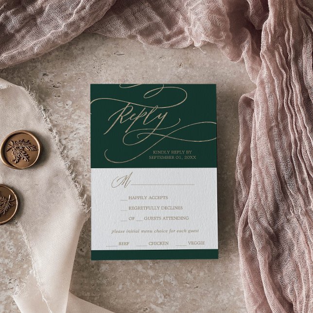 Carte RSVP Choix du menu de calligraphie verte rom (Créateur téléchargé)