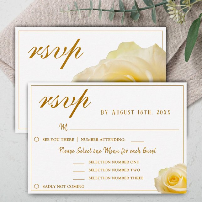 Carte RSVP Choix du menu Mariage Floral Rose Jaune (Créateur téléchargé)