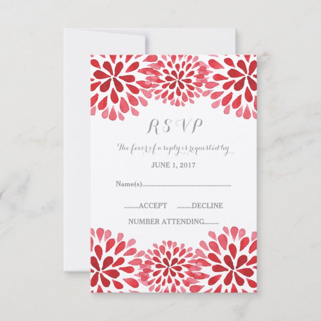 Carte RSVP Chrysanthemum couleur rouge (Devant)