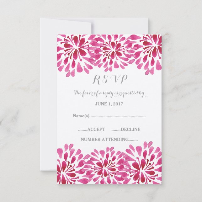 Carte RSVP Chrysanthemum rose Aquarelle (Devant)