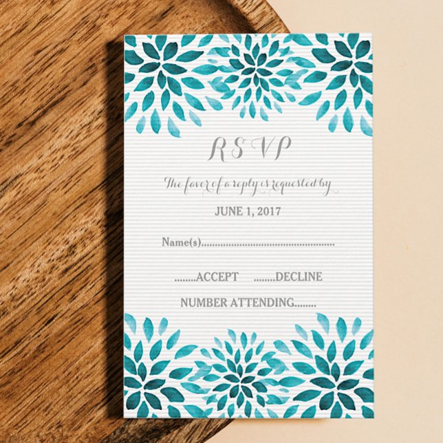 Carte RSVP Chrysanthemum turquoise (Teal Watercolor Chrysanthemum Wedding RSVP Card)