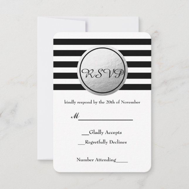 Carte RSVP circulaire en feuille d'argent rayée no (Devant)