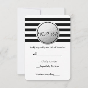 Carte RSVP circulaire en feuille d'argent rayée no