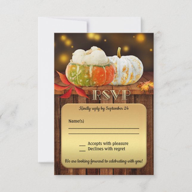 Carte RSVP citrouille Mariage de automne or (Devant)