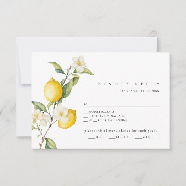 Carte RSVP classique Citrus Lemon Summer Wedding (Devant)