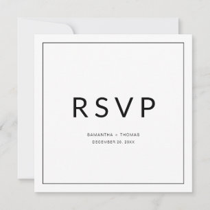 Carte RSVP classique de mariage noir et blanc à la