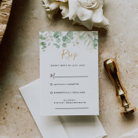 Carte RSVP classique Eucalyptus Gold Leaf Wedding