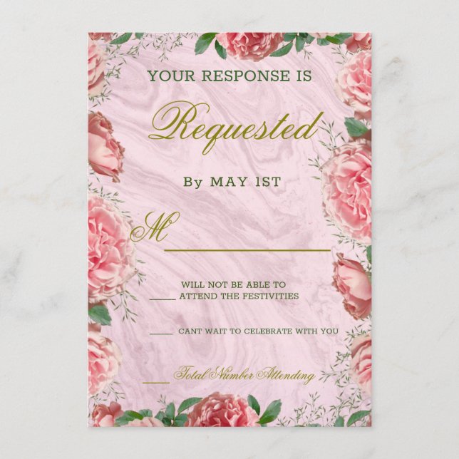 Carte RSVP classique Floral Blush Greenery Wedding (Devant)