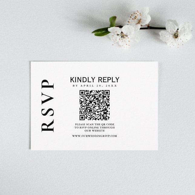 Carte RSVP classique moderne noir et blanc (Simplify wedding RSVPs with our QR code feature, ensuring easy and hassle-free responses.)