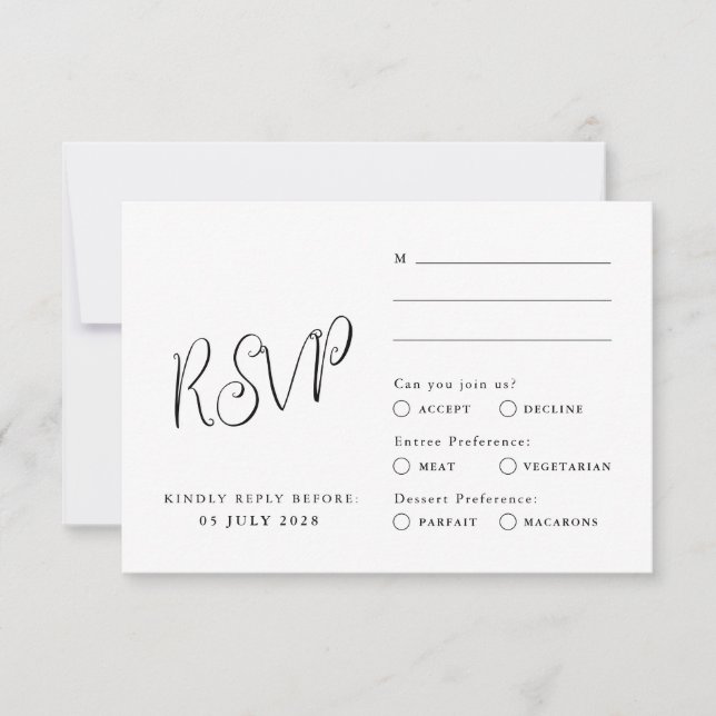 Carte Rsvp classique, style élégant, minimaliste (Devant)