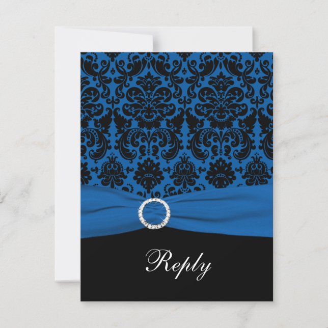 Carte RSVP Cobalt bleu et noir Damas (Devant)