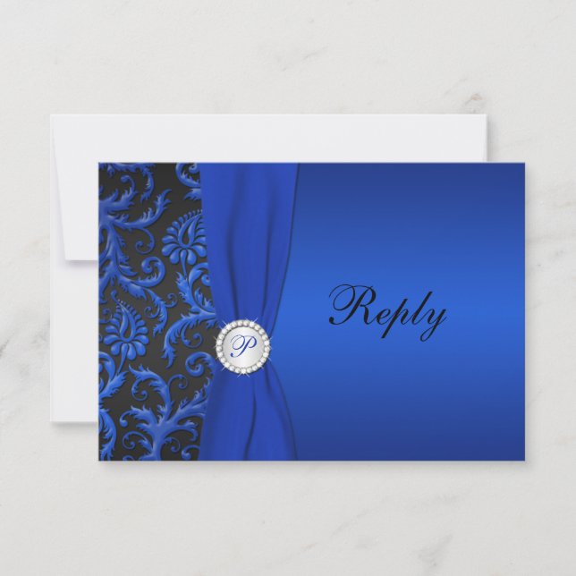 Carte RSVP Cobalt bleu et noir Damas (Devant)
